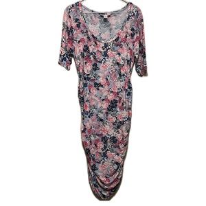 Motherhood Maternity,Floral Print, Scoop Neck, Stretch Sides Dress, Multi, Large